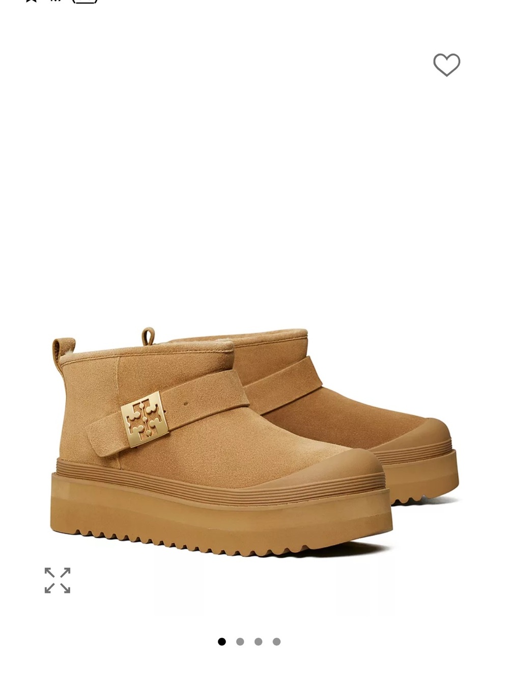 Tory Burch Camel Suede Platform Ankle Boots with Logo Strap